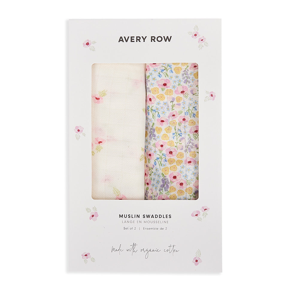 Avery Row Organic Baby Muslin Swaddles - 2 Pk - Wildflower Garden/Anemone