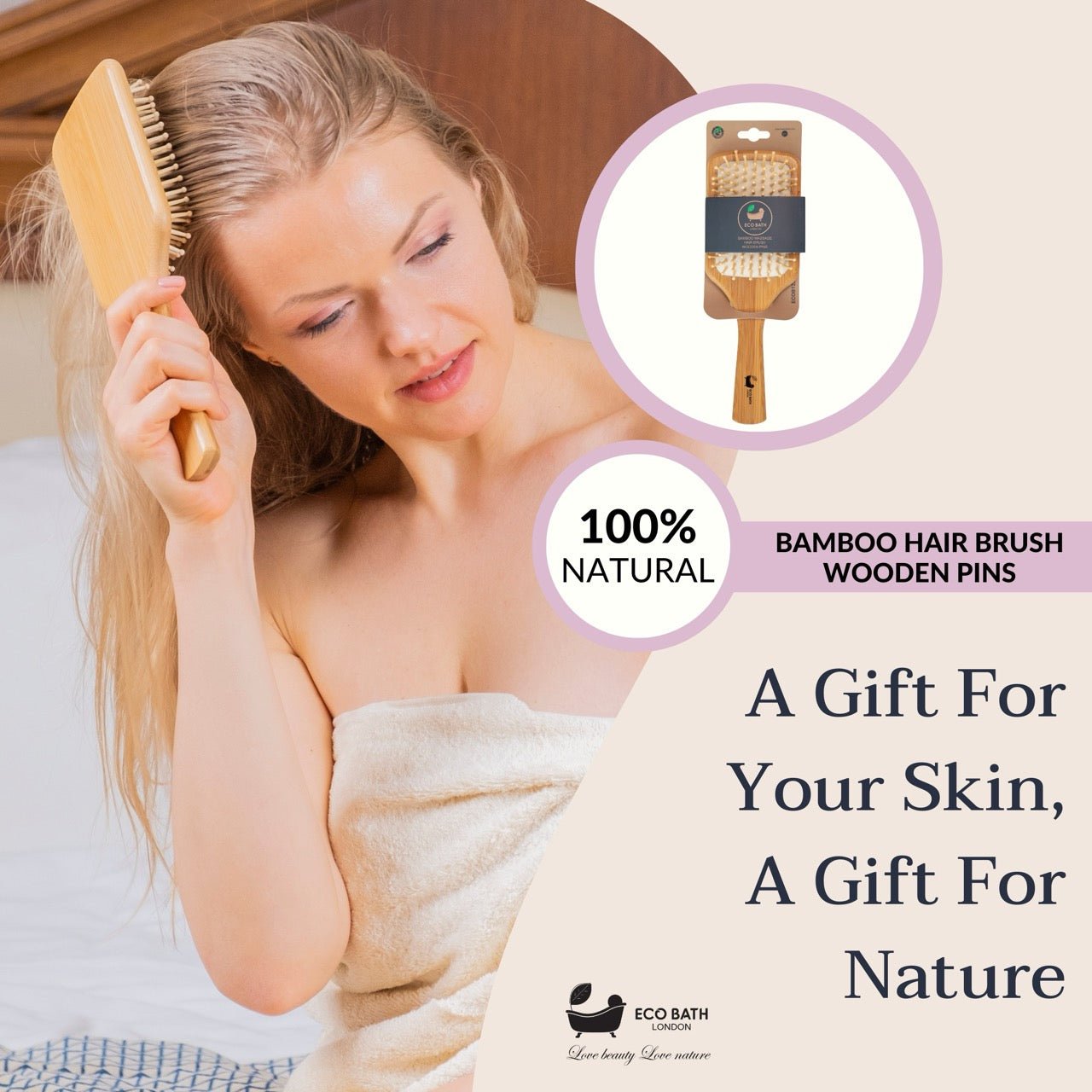 Eco Bath London Bamboo Hairbrush with Wooden Pins