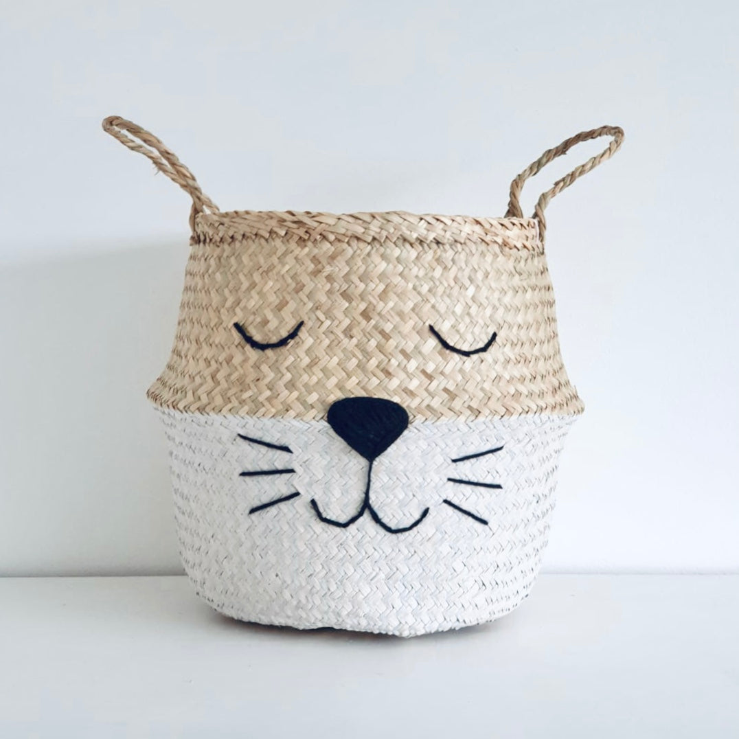 Bellybambino White Bottom Cat Whiskers Seagrass Basket - Large