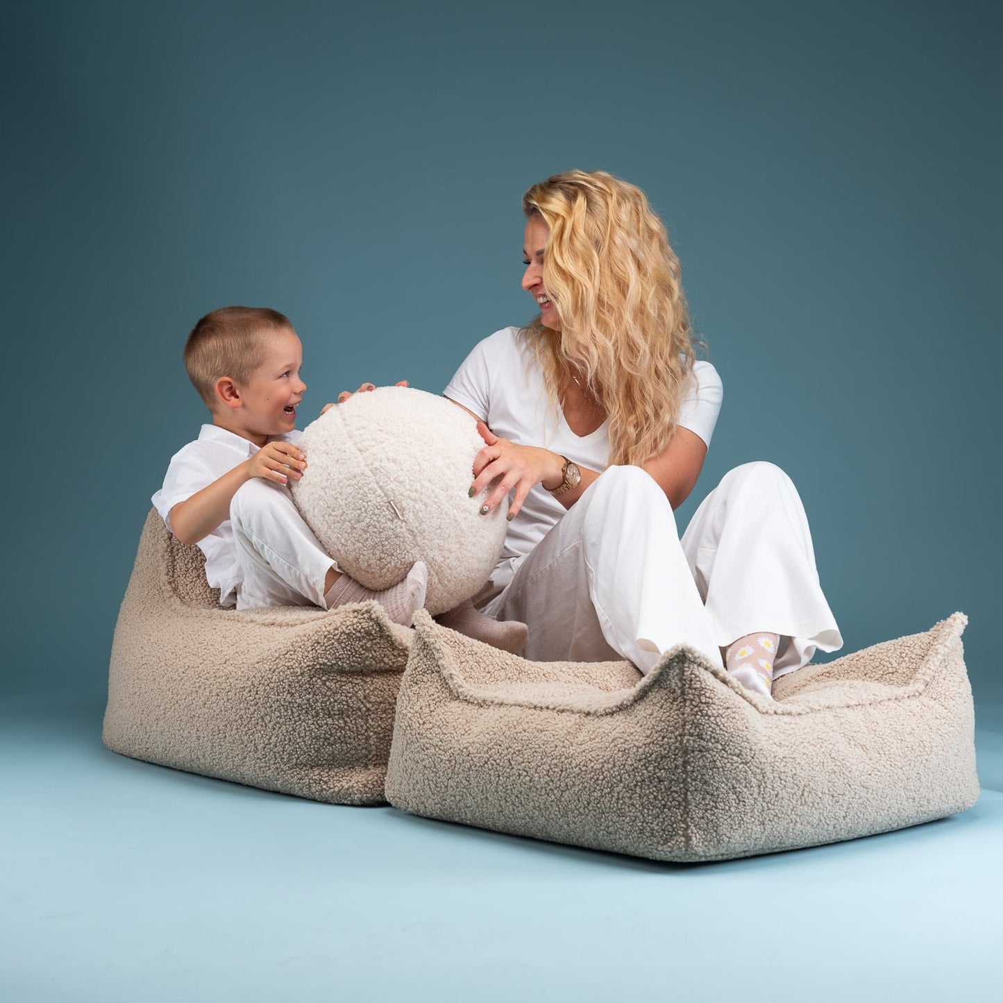 Wigiwama Beanbag Chair & Ottoman Set - Biscuit