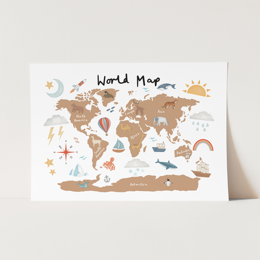 Kid of the Village World Map Art Print - Clay