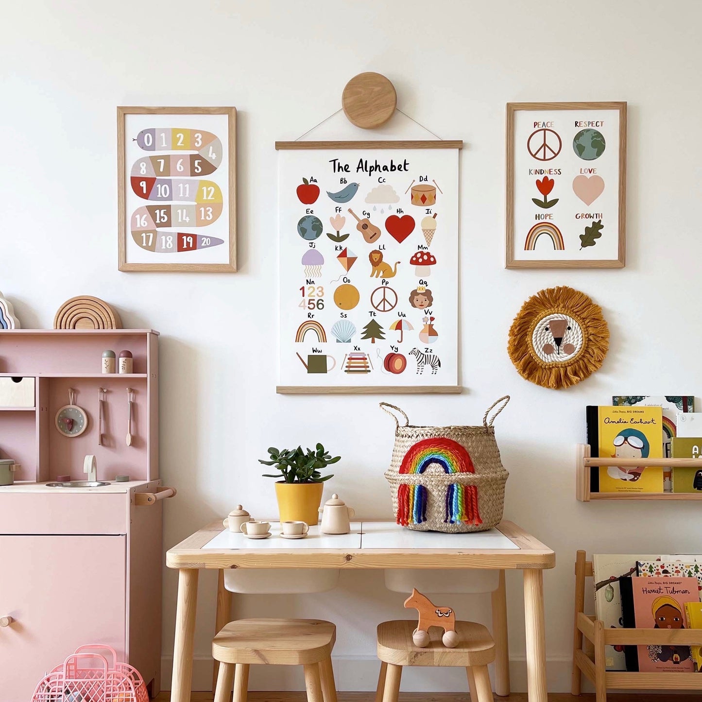 Kid of the Village Number Snake Art Print - Pink/Beige