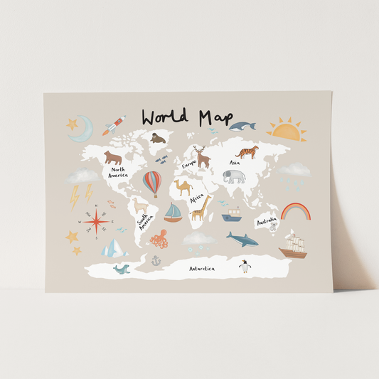 Kid of the Village World Map Art Print - Stone