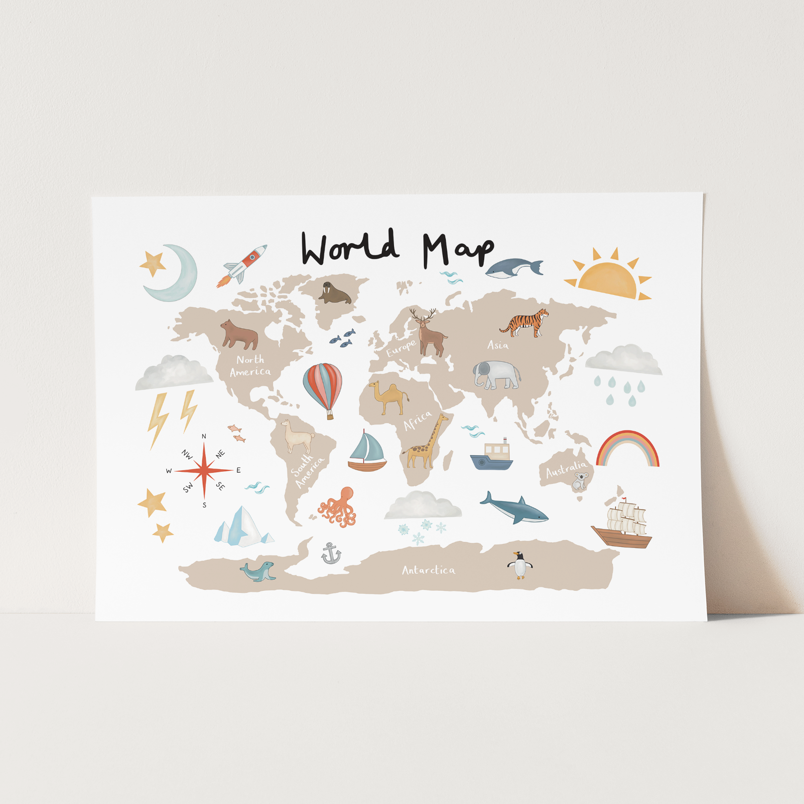 Kid of the Village World Map Art Print - Beige