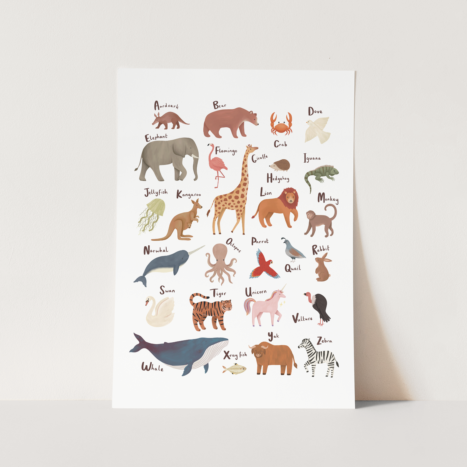 Kid of the Village Animal Alphabet Art Print - White