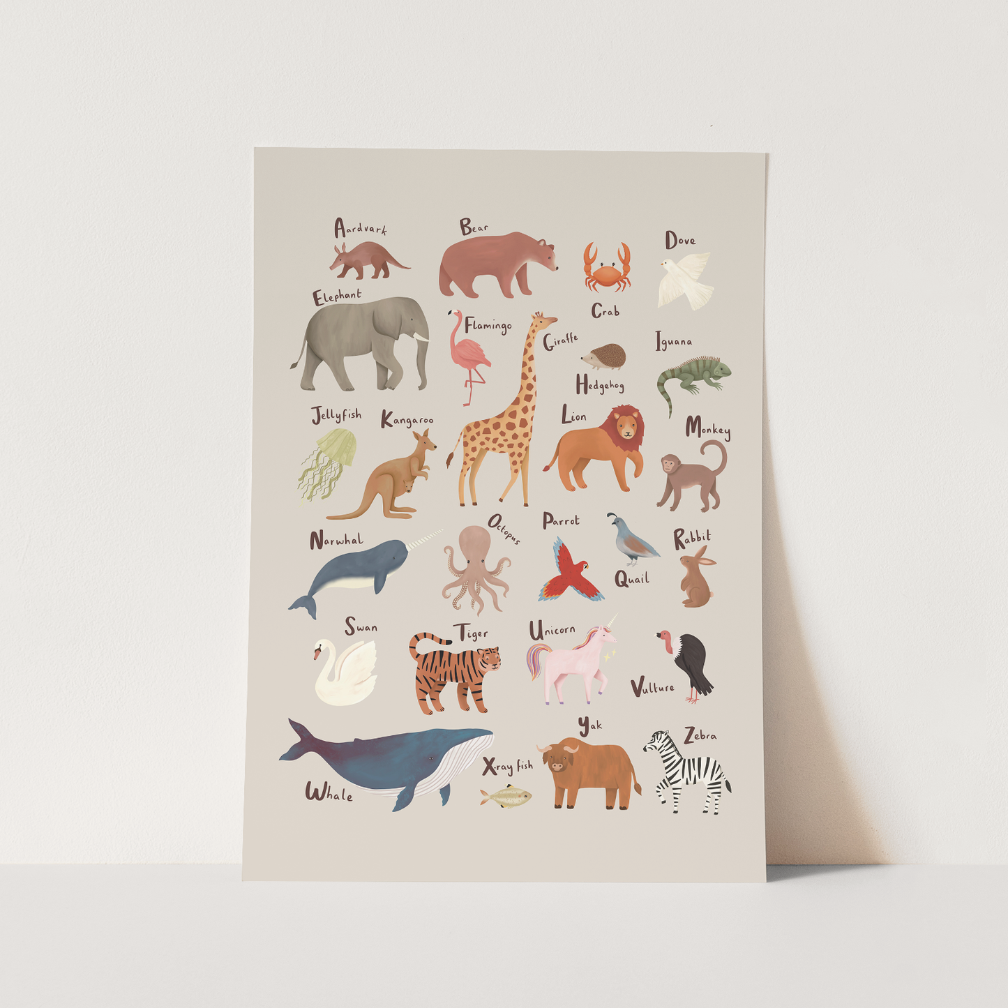 Kid of the Village Animal Alphabet Art Print - Stone