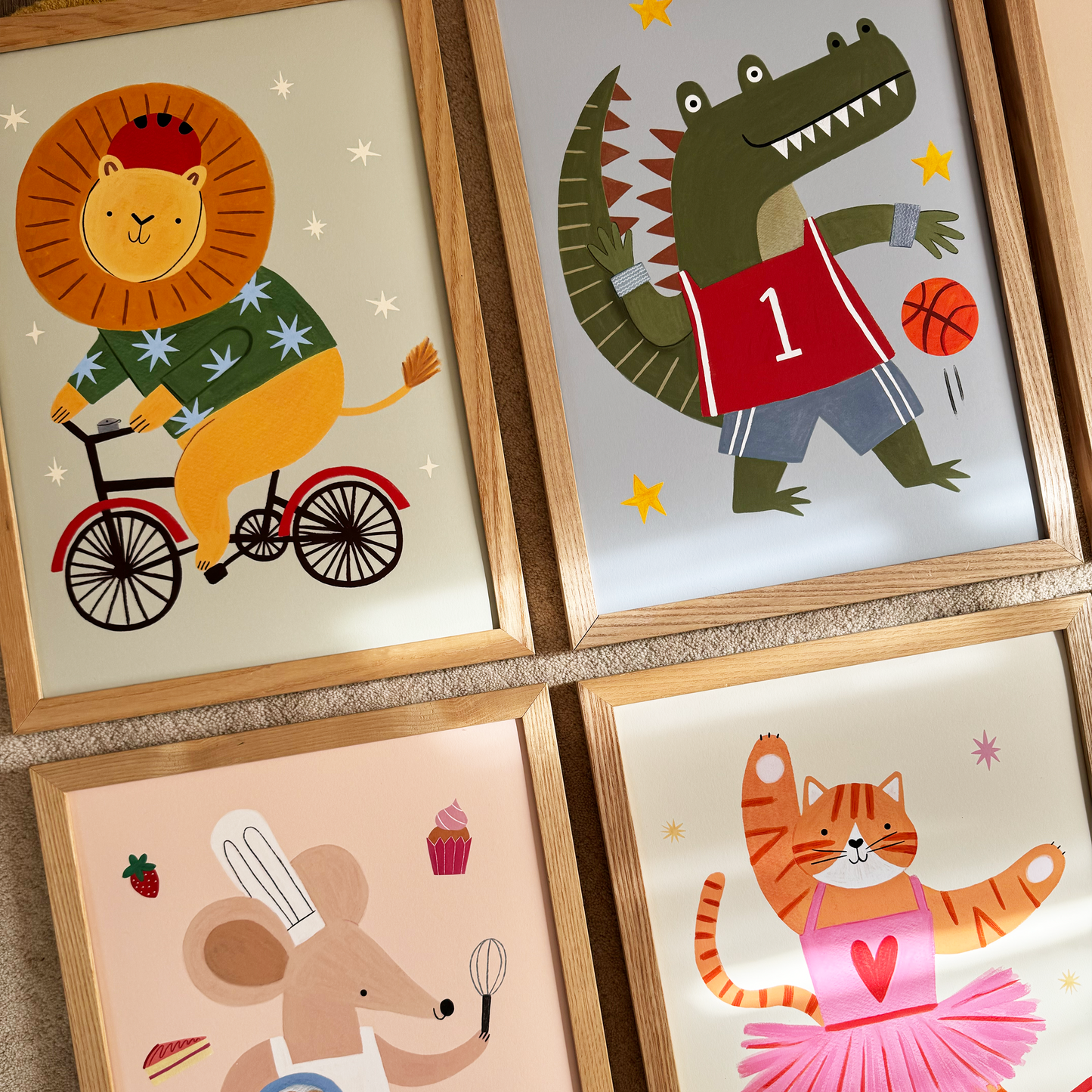 Kid of the Village Cycling Lion in Sage Art Print