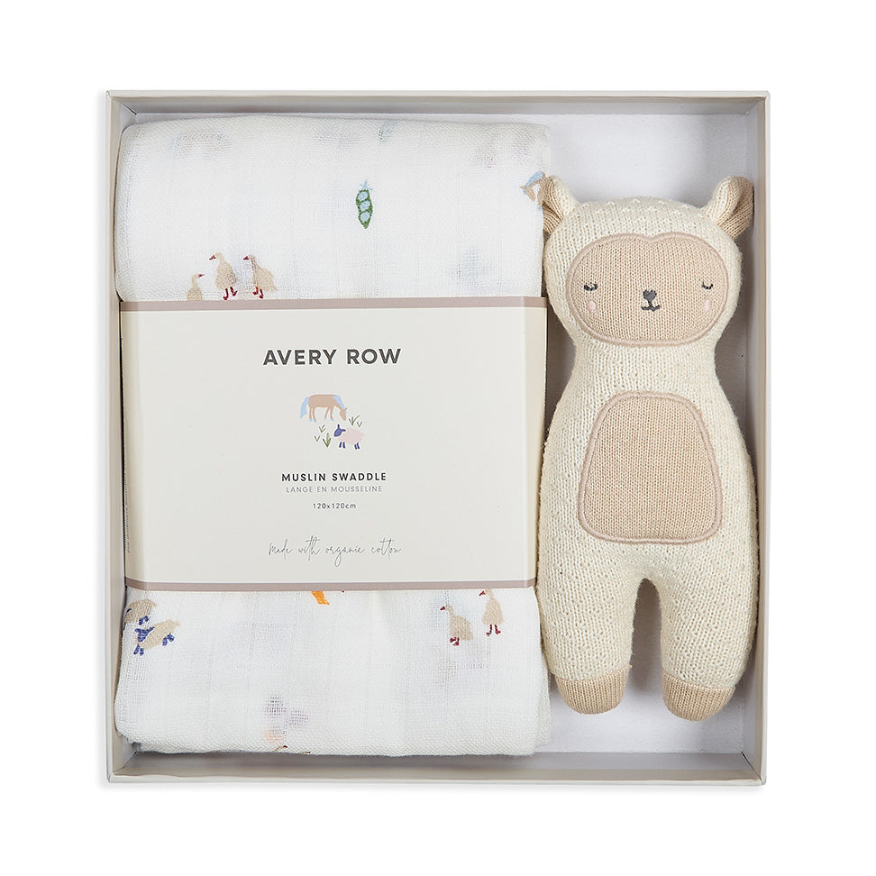 Avery Row Swaddle & Cuddle New Baby Gift Set  - Little Farm