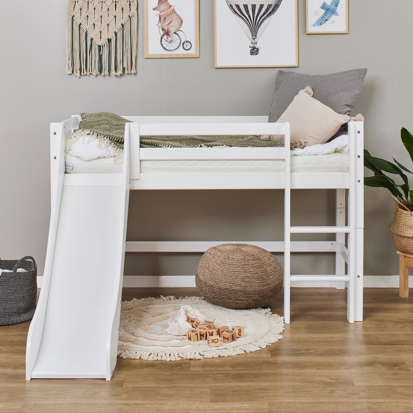 Hoppekids Eco Dream Mid Sleeper Bed with Slide - White (2 Sizes Available)
