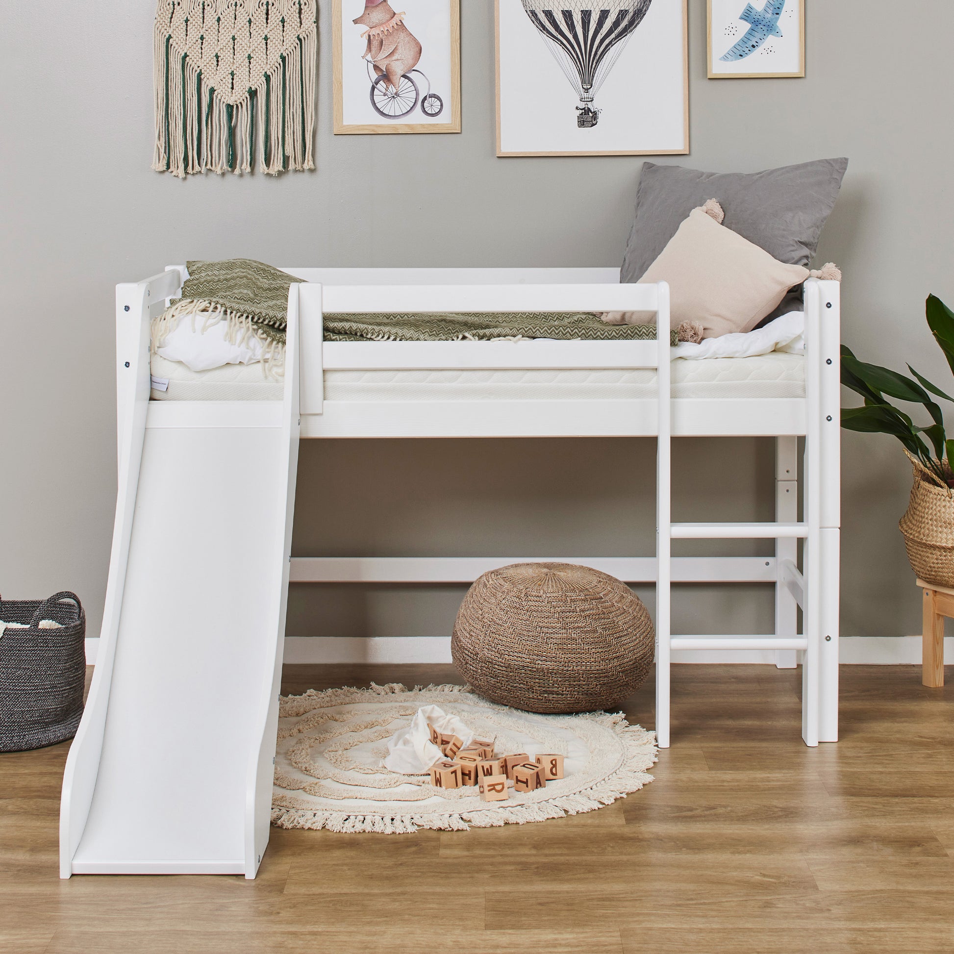 Hoppekids Eco Dream Mid Sleeper Bed with Slide - White (2 Sizes Available)