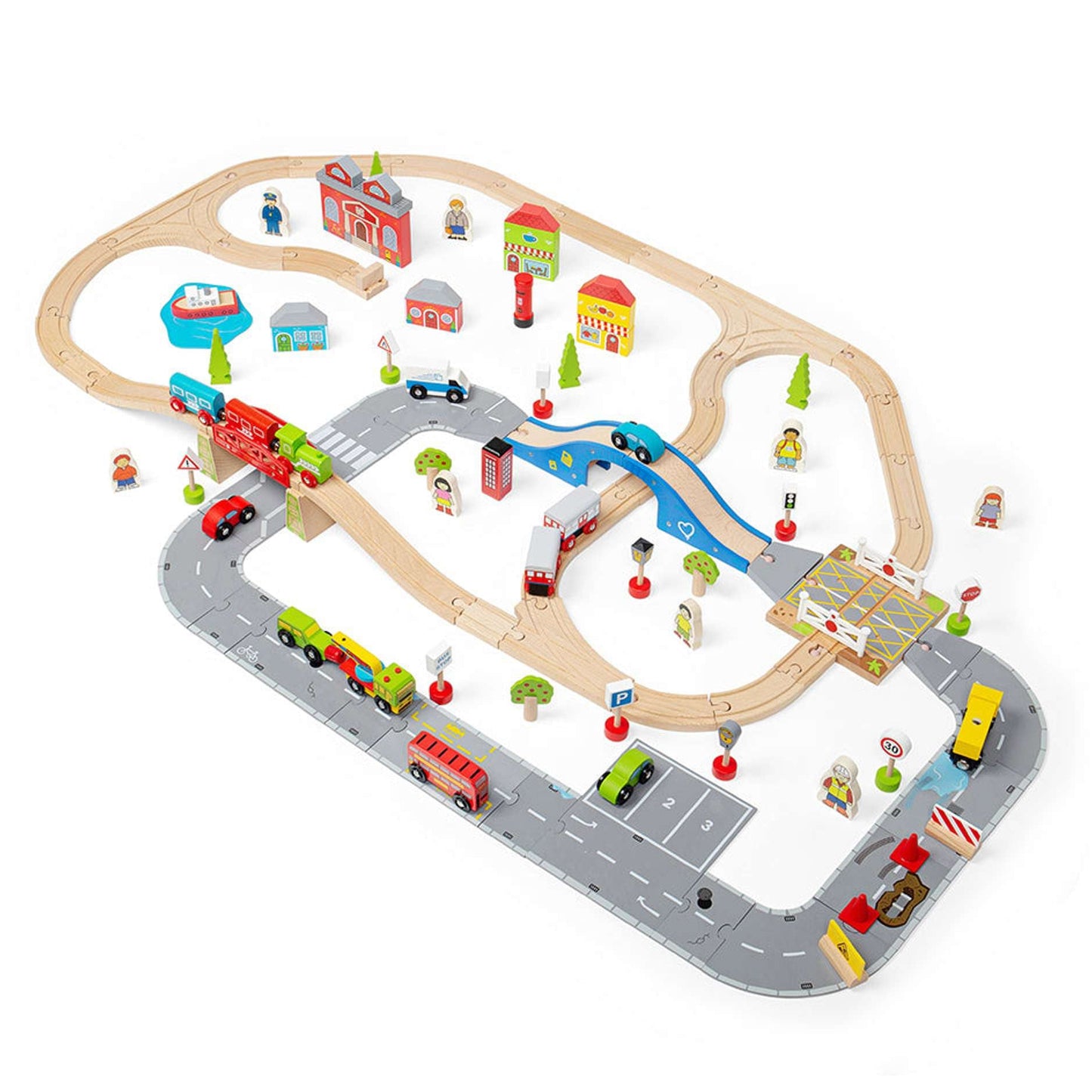 Bigjigs Rail Wooden City Road and Railway Set