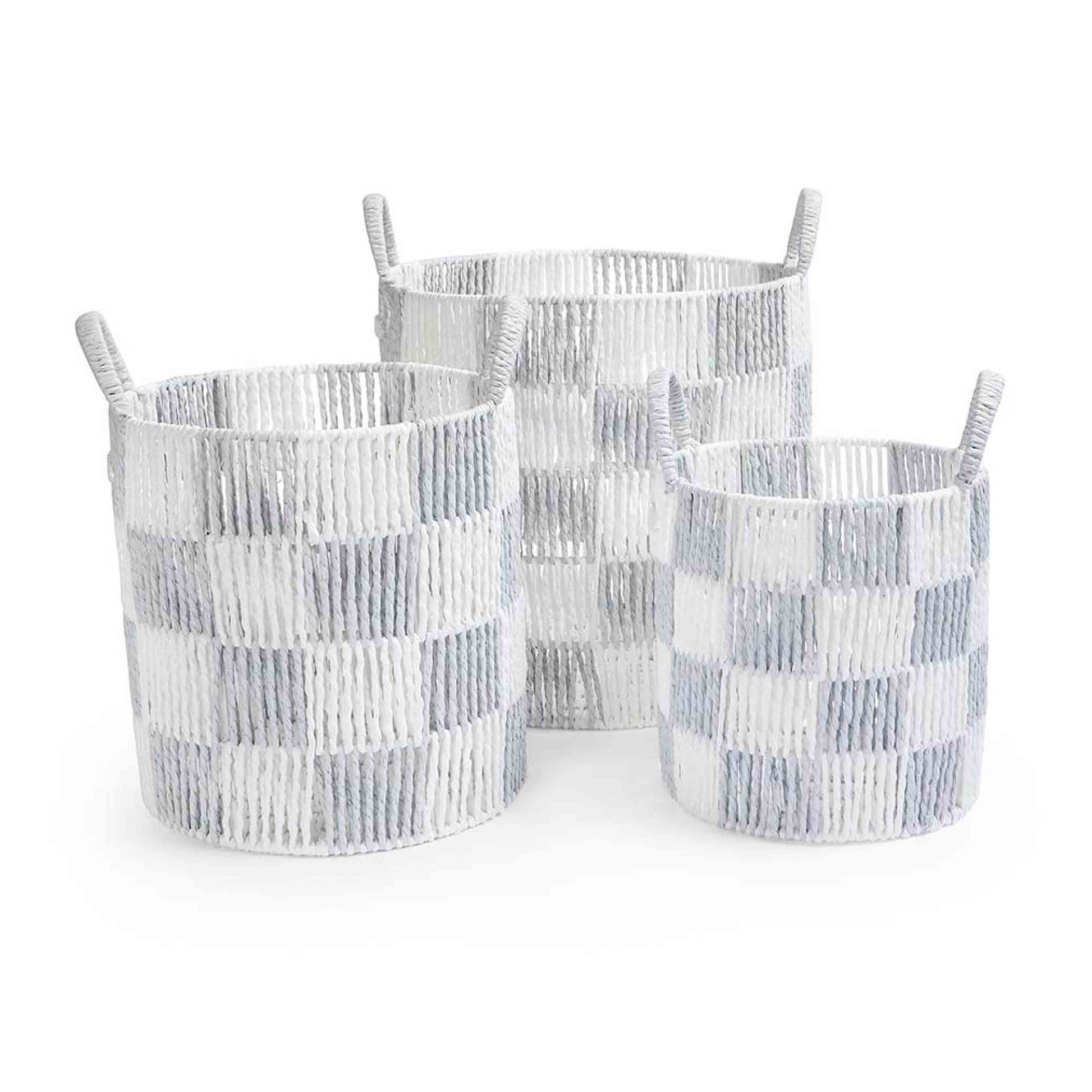 Avery Row Checkerboard Storage Basket - Set of 3 - Powder Blue