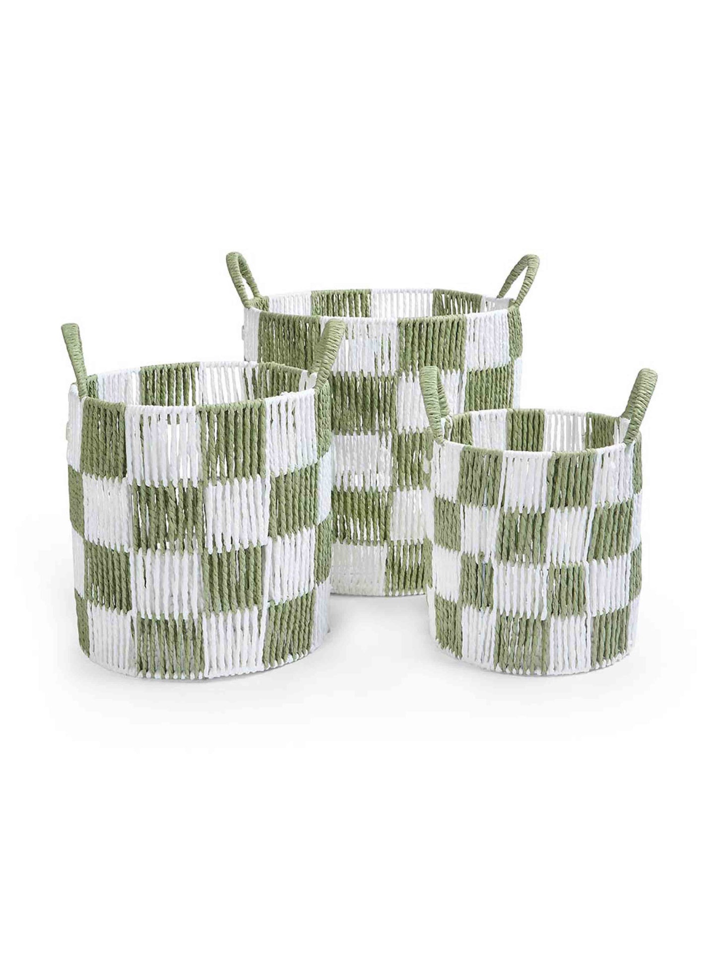 Avery Row Checkerboard Storage Basket - Set of 3 - Sage