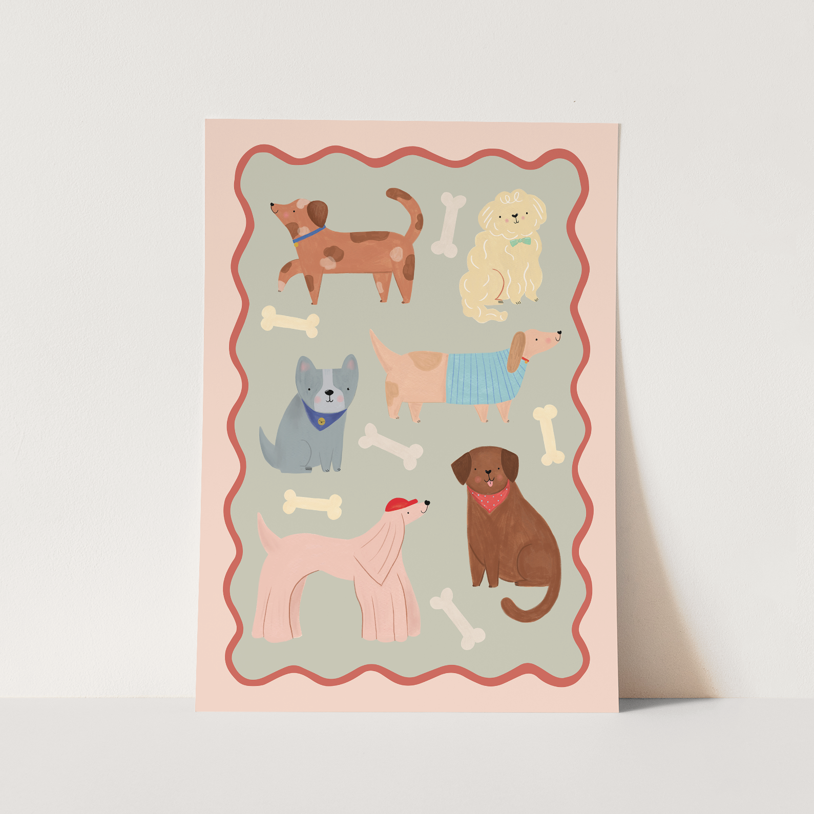 Kid of the Village Dogs Art Print - Sage/Pink
