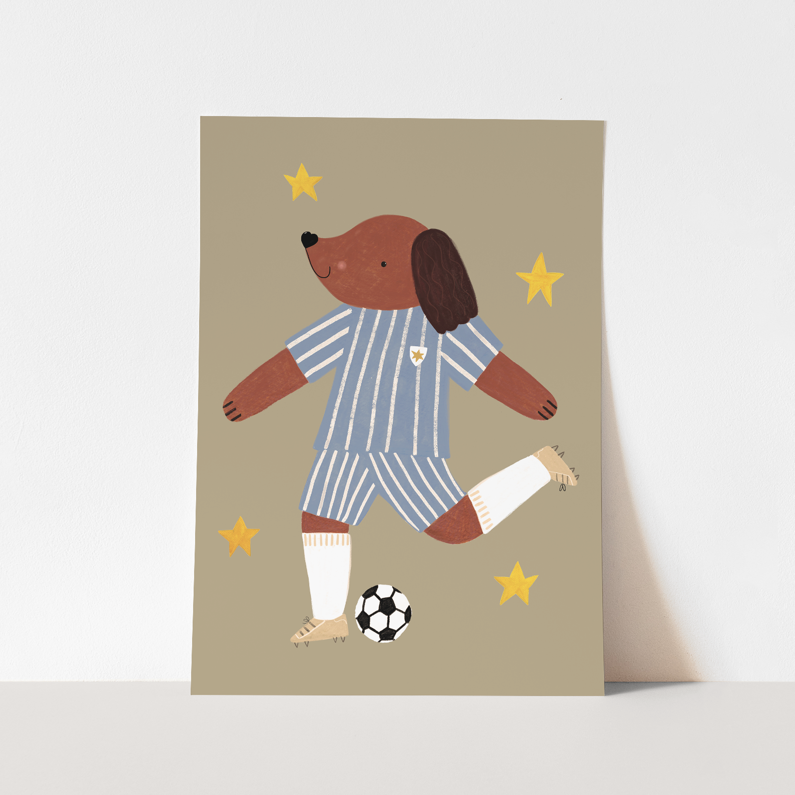 Kid of the Village Footie Pup Art Print - Blue Stripes