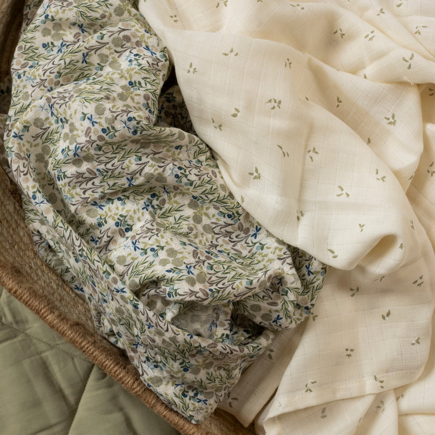 Avery Row Organic Baby Muslin Swaddles - 2 Pk - Riverbank/Nettle Scatter