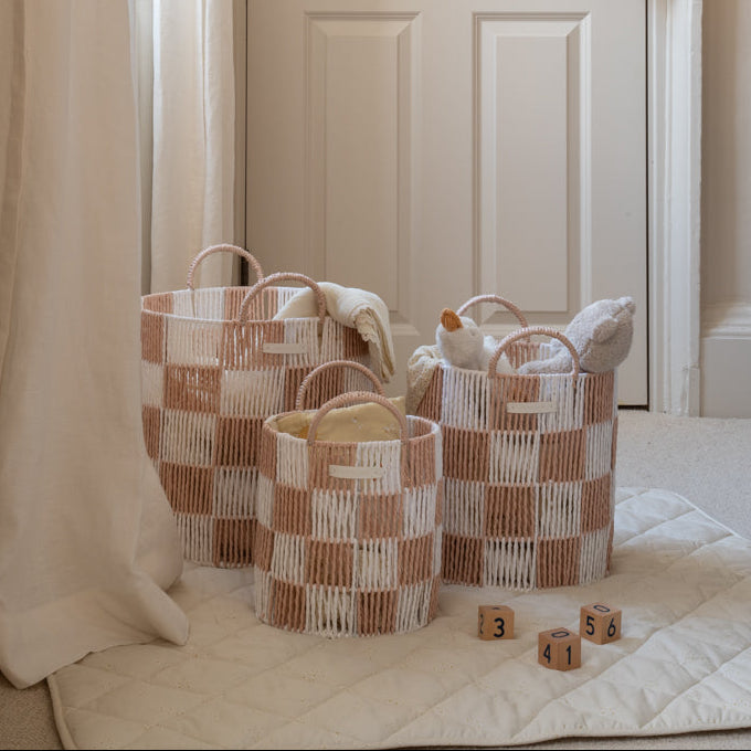 Avery Row Checkerboard Storage Basket - Set of 3 - Nude