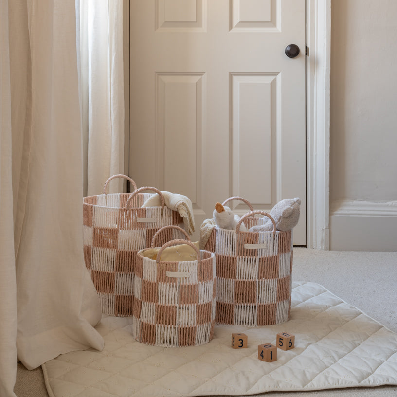 Avery Row Checkerboard Storage Basket - Small - Nude