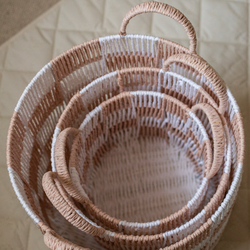 Avery Row Checkerboard Storage Basket - Medium - Nude