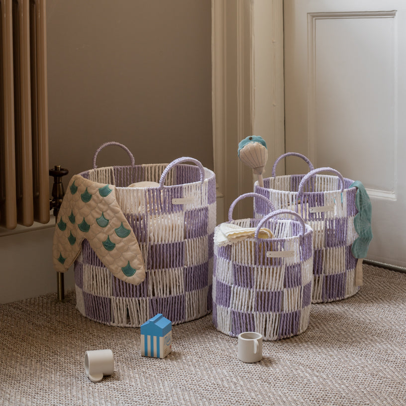 Avery Row Checkerboard Storage Basket - Set of 3 - Lilac