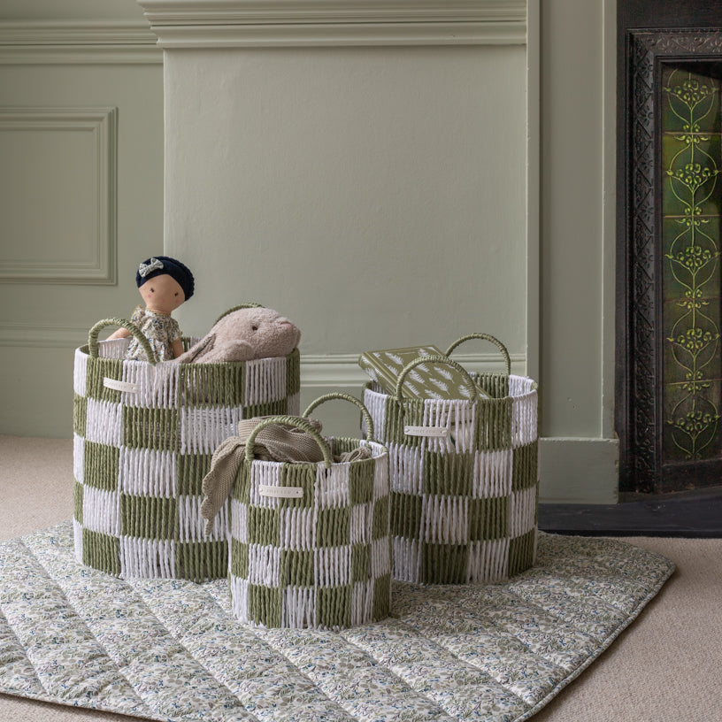 Avery Row Checkerboard Storage Basket - Set of 3 - Sage