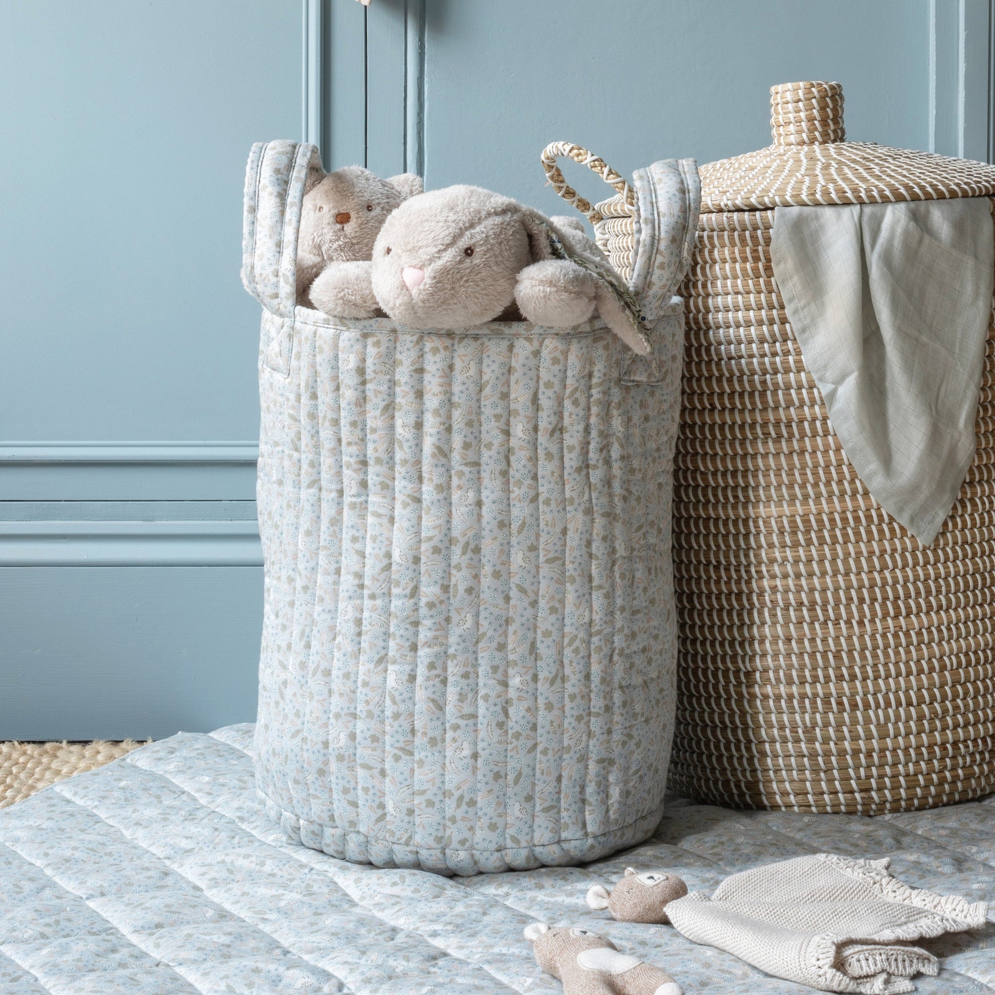 Avery Row Large Quilted Storage Basket - Nature Trail/Stripe