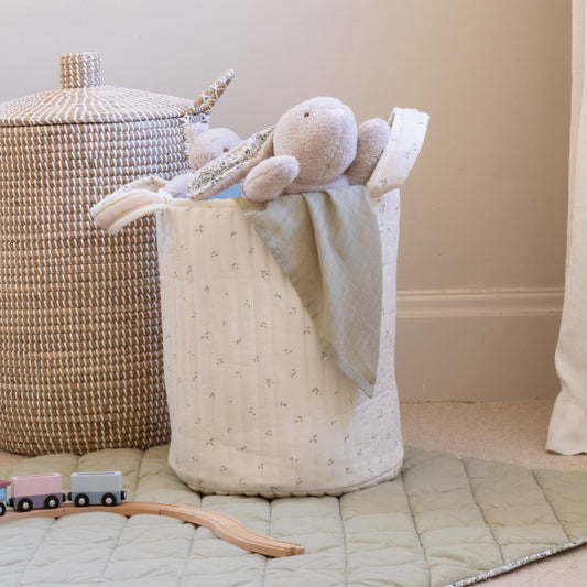 Avery Row Large Quilted Storage Basket - Nettle Scatter/Birch