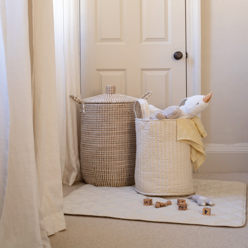 Avery Row Large Quilted Storage Basket - Wild Chamomile/Daisy Meadow
