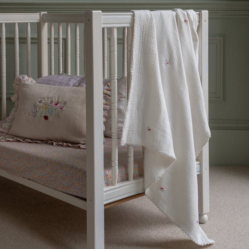 Avery Row Embroidered Muslin Blanket - Anemone