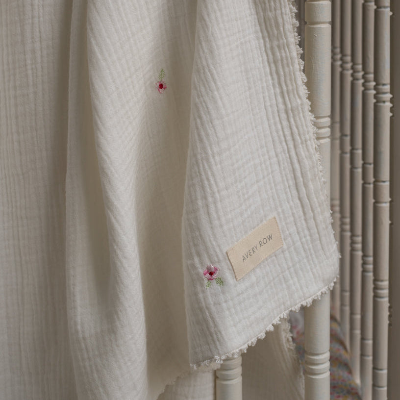 Avery Row Embroidered Muslin Blanket - Anemone