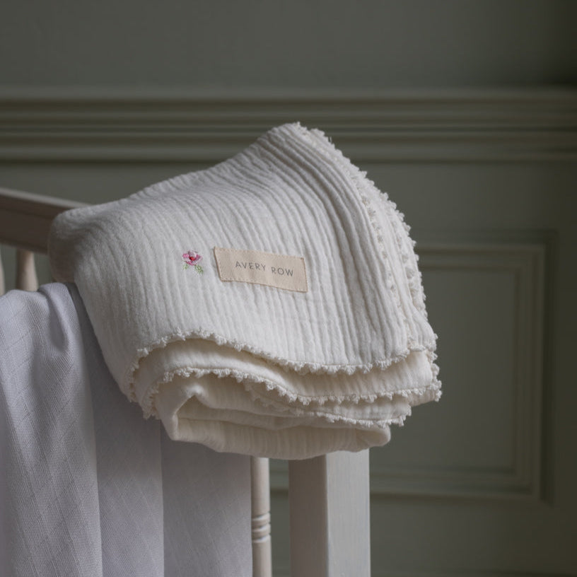 Avery Row Embroidered Muslin Blanket - Anemone