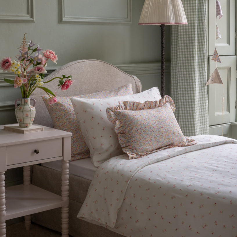 Avery Row Rectangular Linen Frill Cushion - Wildflower Garden