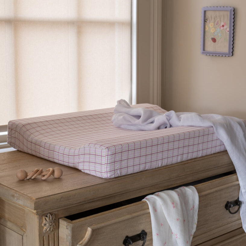 Avery Row Baby Changing Cushion - Pink Check