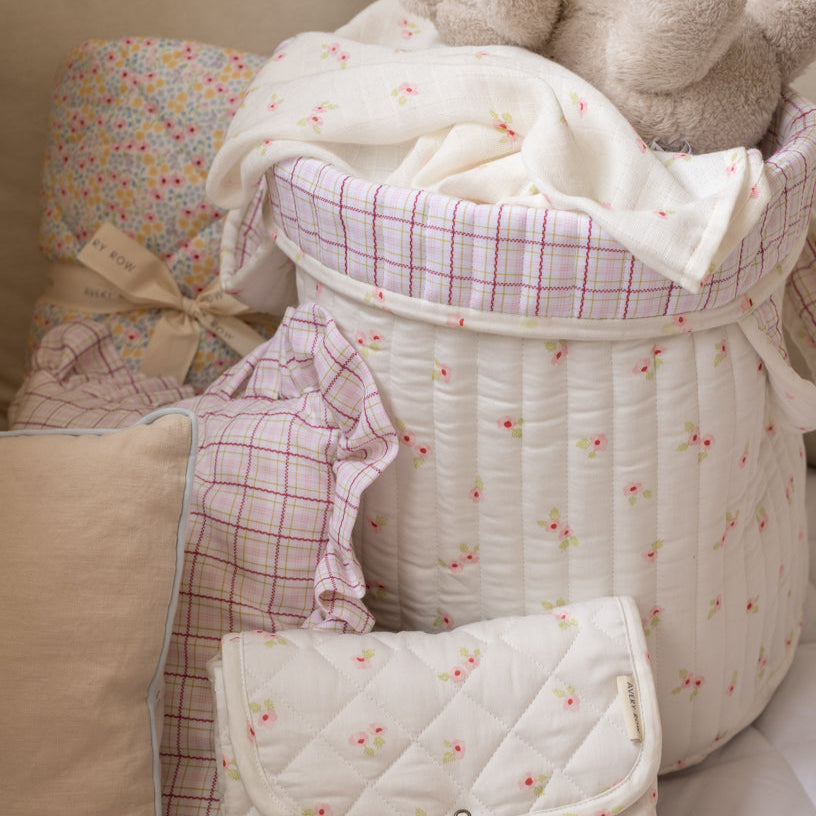 Avery Row Large Quilted Storage Basket - Anemone/Pink Check