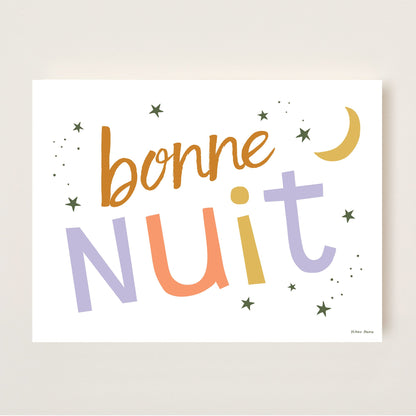Bonne Nuit Kids Art Print by Hibou Home