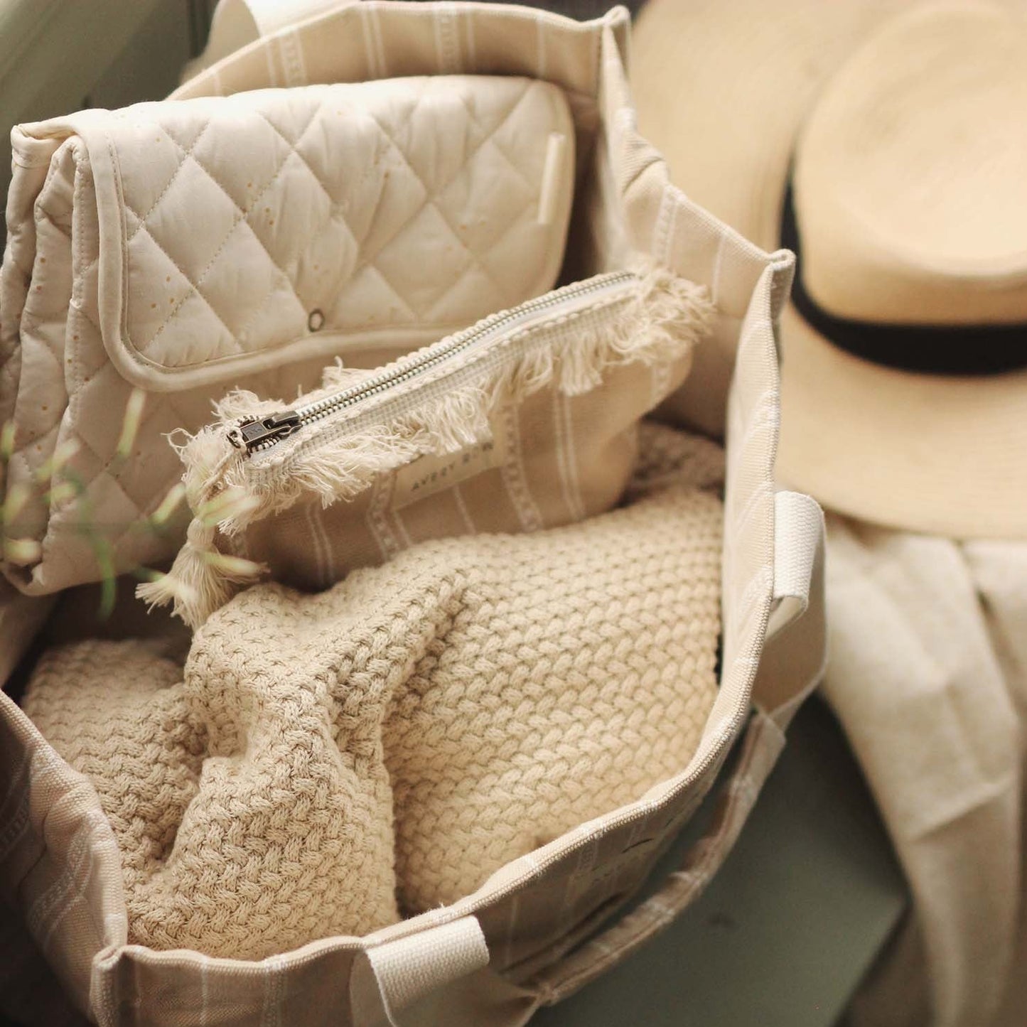 Avery Row Woven Stripe Bag - Natural
