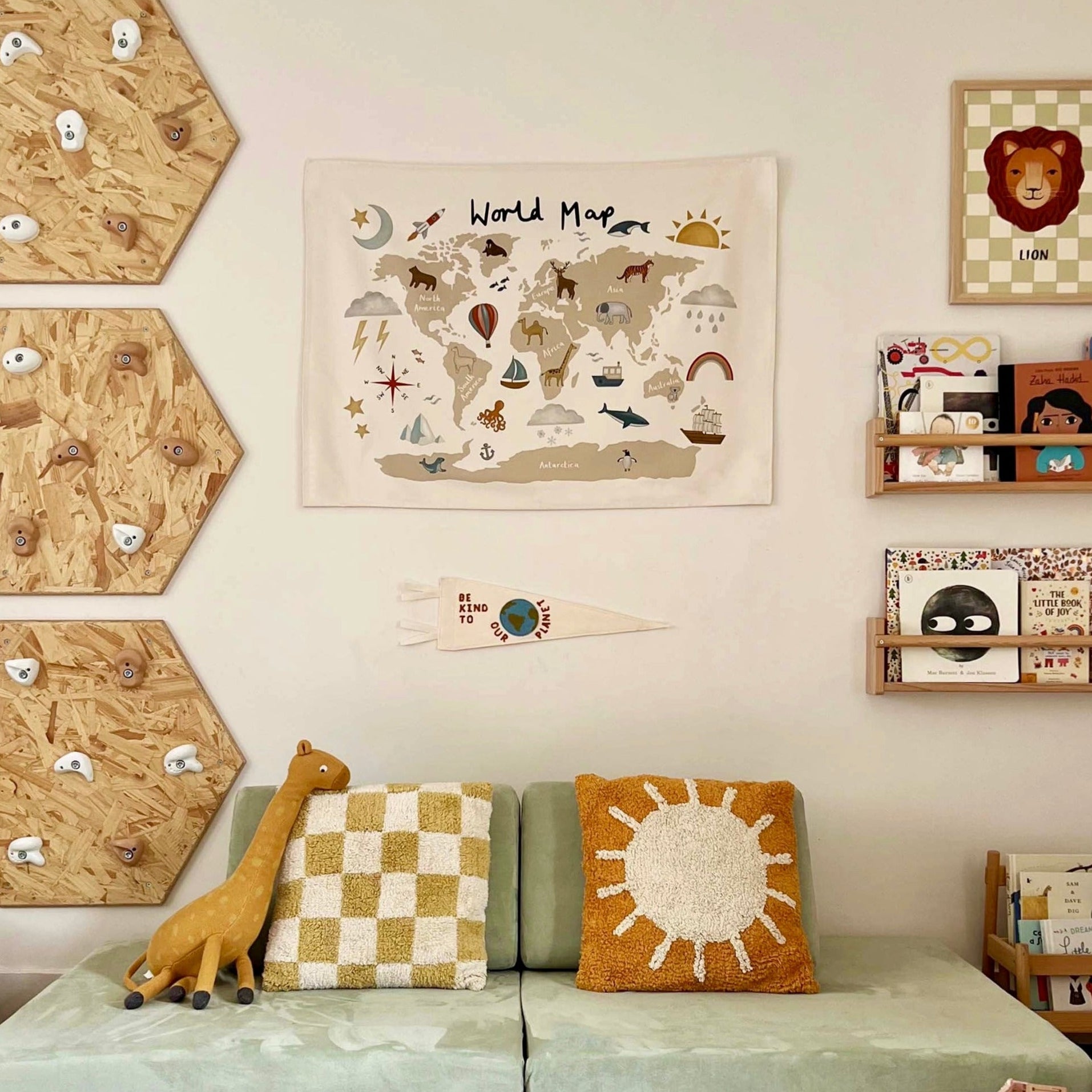 Kid of the Village World Map Wall Hanging - Beige - Large