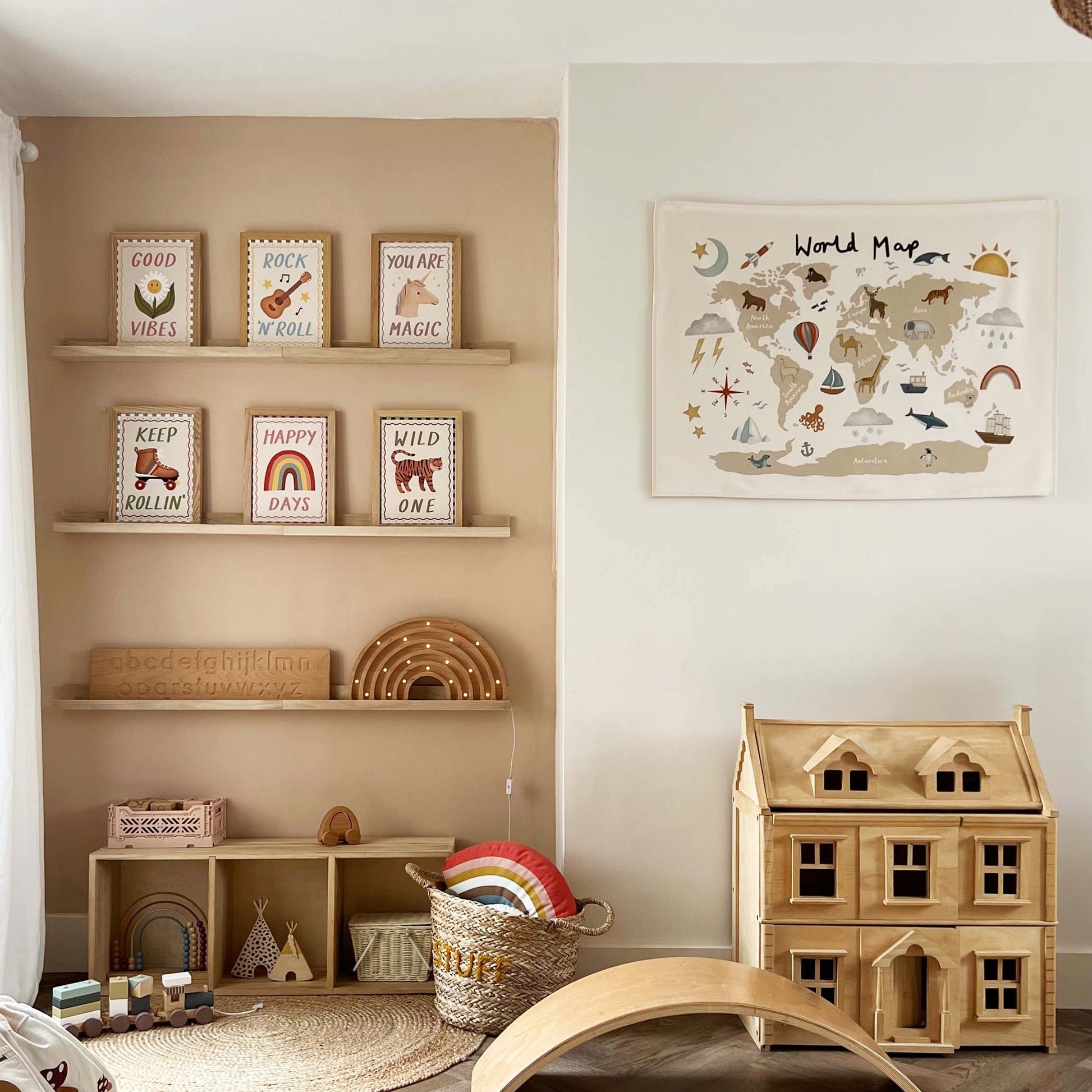 Kid of the Village World Map Wall Hanging - Beige - Large