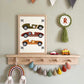 Kid of the Village Race Cars Art Print - Green/Brown/Orange