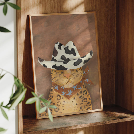 Lion & The Pear Howdy - Leopard Cowboy Art Print