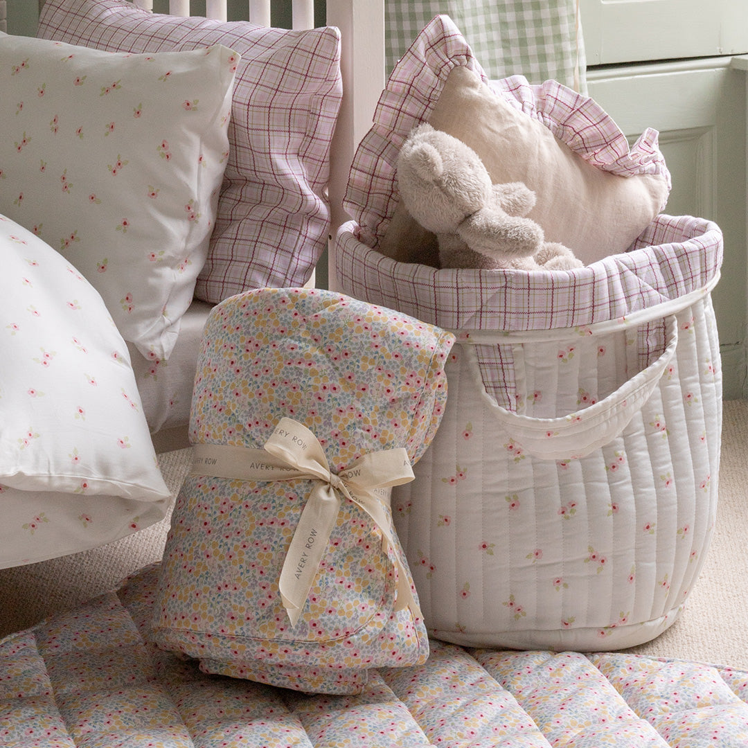 Avery Row Large Quilted Storage Basket - Anemone/Pink Check