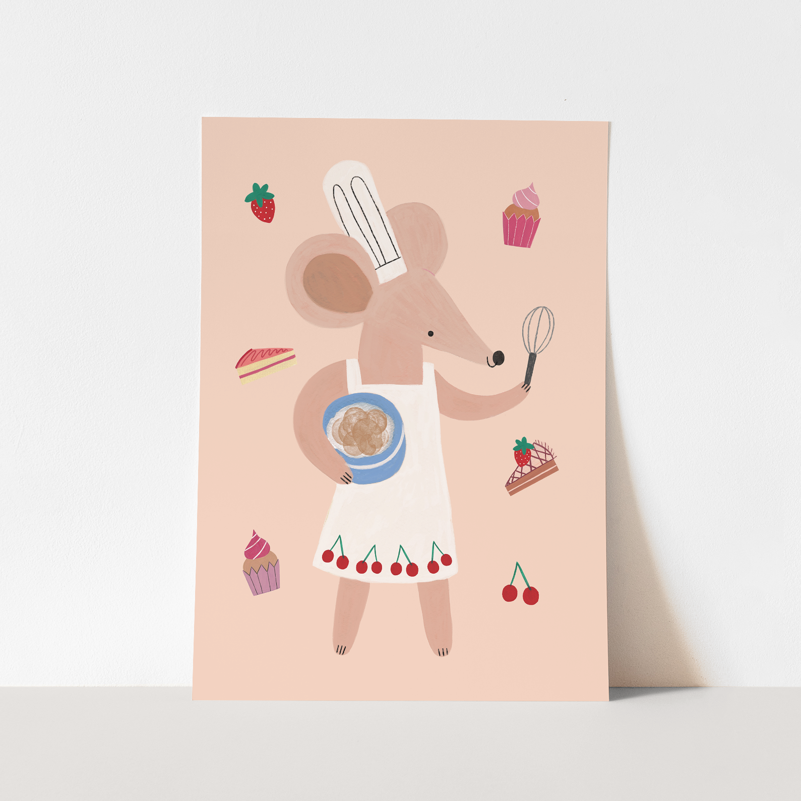 Kid of the Village Little Baker Mouse in Peach Art Print