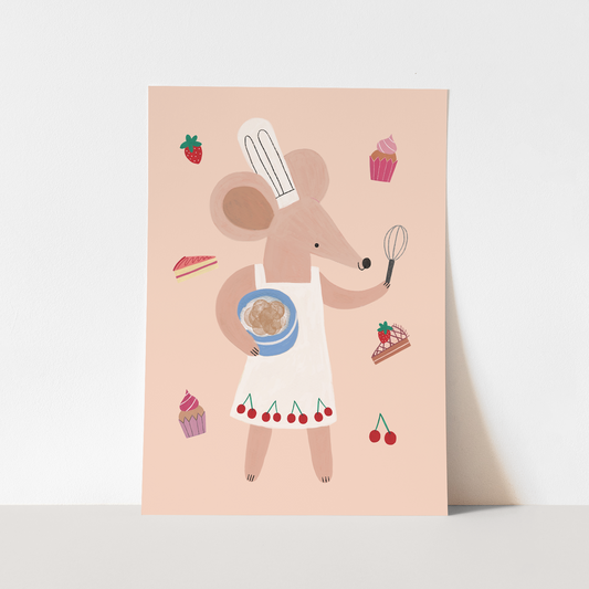 Kid of the Village Little Baker Mouse in Peach Art Print