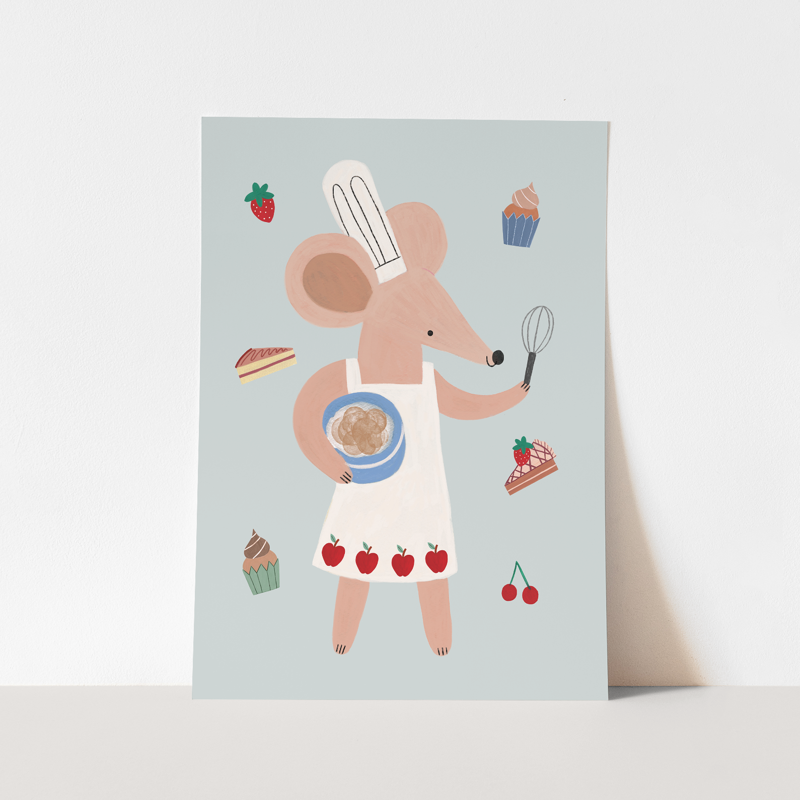 Kid of the Village Little Baker Mouse in Blue Art Print