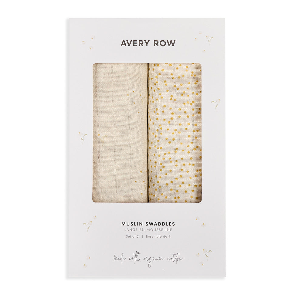Avery Row Organic Baby Muslin Swaddles - 2 Pk - Wild Chamomile/Daisy Meadow