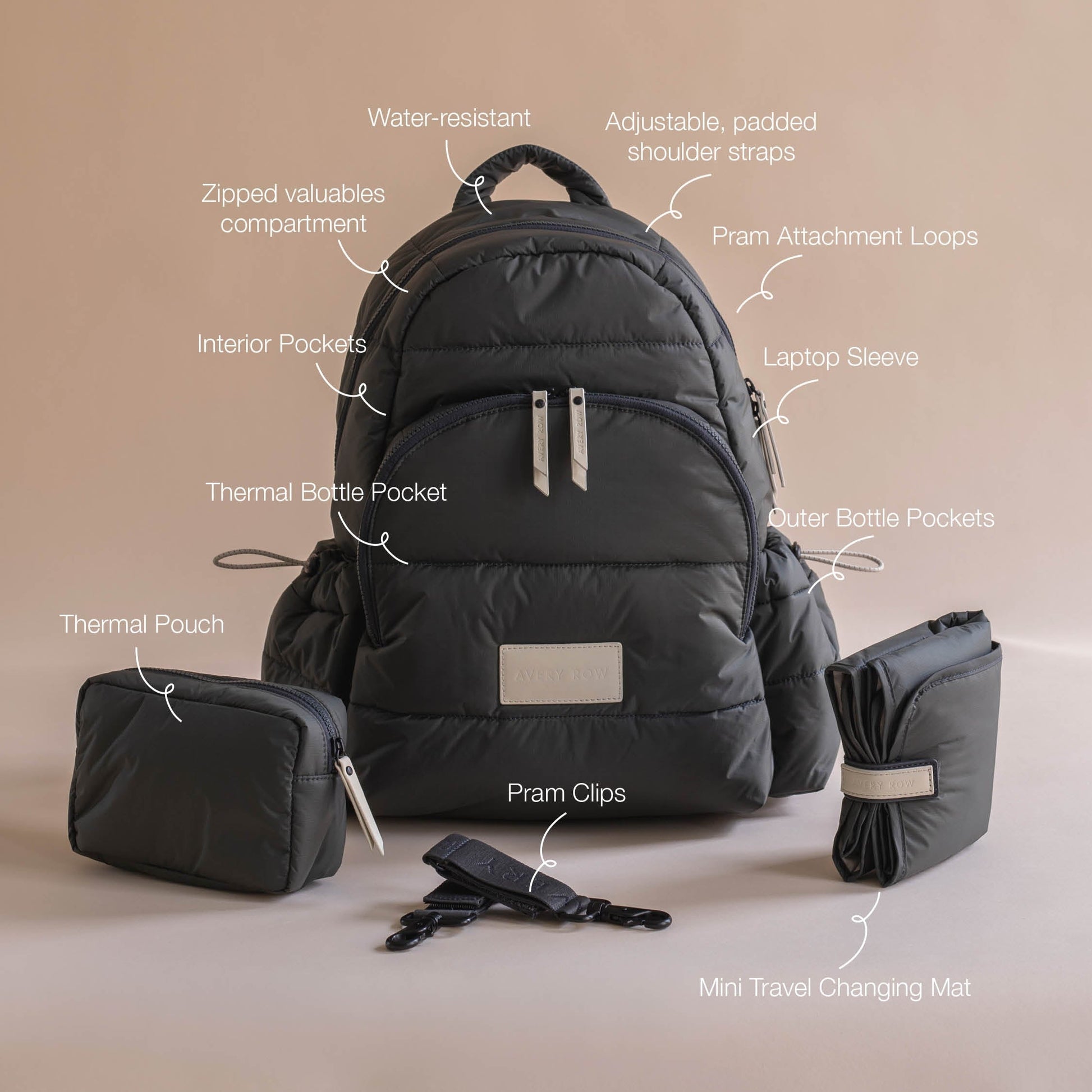 Avery Row Baby Changing Backpack - Soft Black
