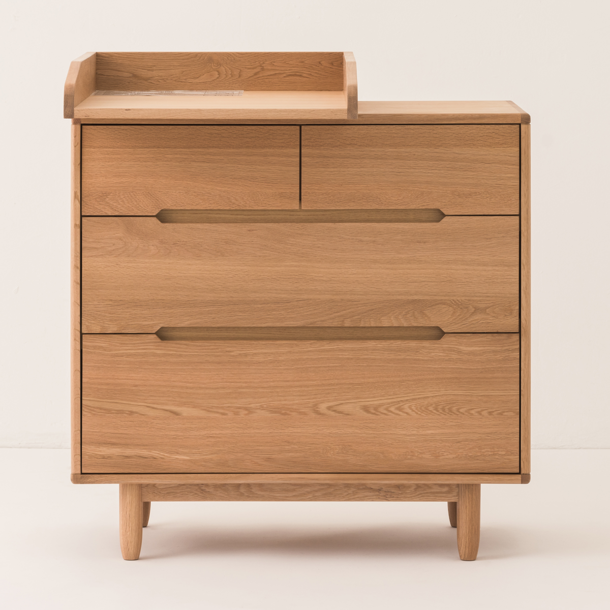 Wooden dresser with two drawers on a white background