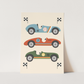 Kid of the Village Race Cars Art Print - Blue/Red/Green