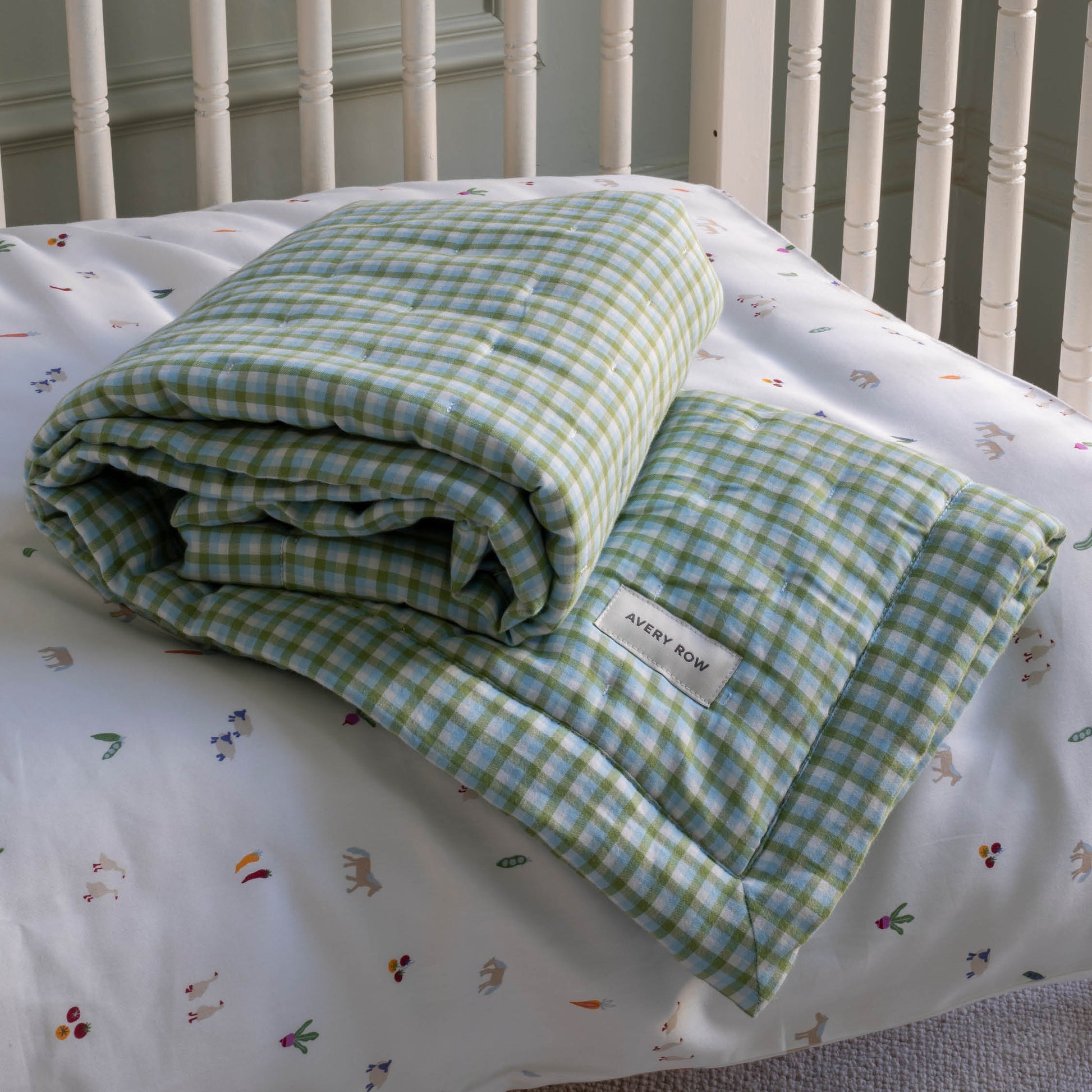Avery Row Quilted Cotbed Bedspread  - Greenhouse Gingham
