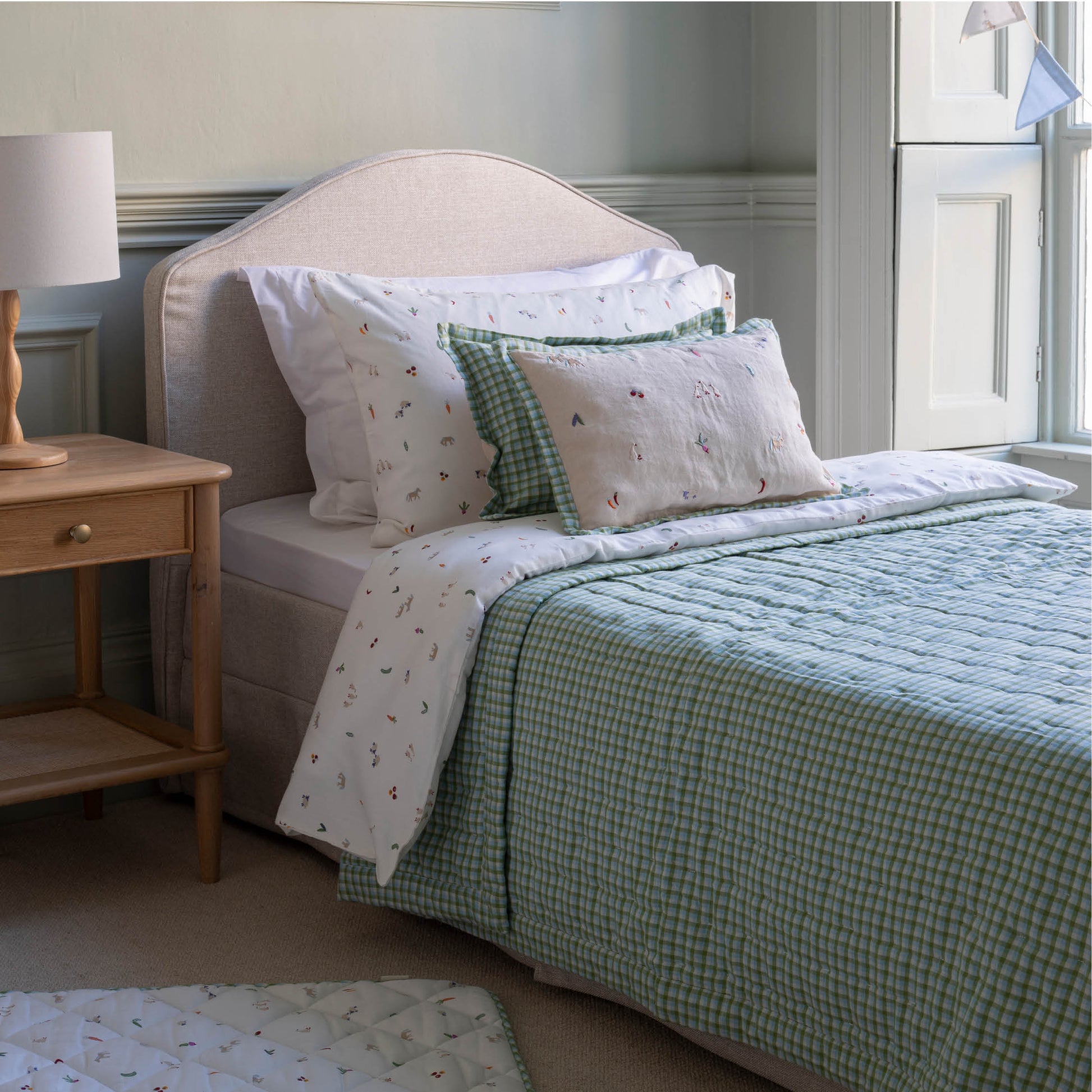 Avery Row Organic Quilted Single Bedspread - Greenhouse Gingham